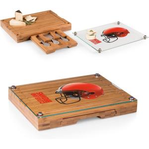 PICNIC TIME NFL Concerto Glass Top Cheese Board and Knife Set – Charcuterie Board Set – Glass Top Cutting Board, (Bamboo)(Cleveland Browns)