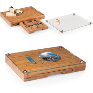 PICNIC TIME NFL Concerto Glass Top Cheese Board and Knife Set – Charcuterie Board Set – Glass Top Cutting Board, (Bamboo)(Detroit Lions)