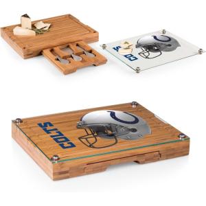 PICNIC TIME NFL Concerto Glass Top Cheese Board and Knife Set – Charcuterie Board Set – Glass Top Cutting Board, (Bamboo)(Indianapolis Colts)