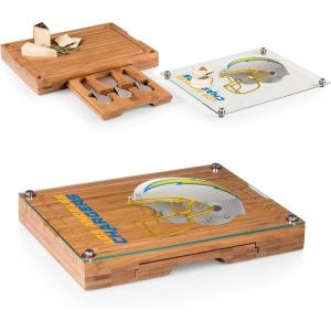 PICNIC TIME NFL Concerto Glass Top Cheese Board and Knife Set – Charcuterie Board Set – Glass Top Cutting Board, (Bamboo)(Los Angeles Chargers)