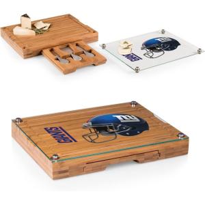 PICNIC TIME NFL Concerto Glass Top Cheese Board and Knife Set – Charcuterie Board Set – Glass Top Cutting Board, (Bamboo)(New York Giants)