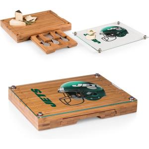 PICNIC TIME NFL Concerto Glass Top Cheese Board and Knife Set – Charcuterie Board Set – Glass Top Cutting Board, (Bamboo)(New York Jets)