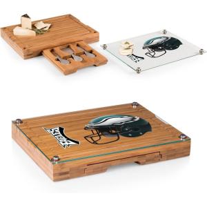 PICNIC TIME NFL Concerto Glass Top Cheese Board and Knife Set – Charcuterie Board Set – Glass Top Cutting Board, (Bamboo)(Philadelphia Eagles)