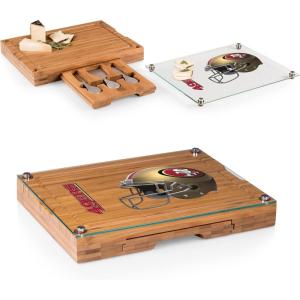 PICNIC TIME NFL Concerto Glass Top Cheese Board and Knife Set – Charcuterie Board Set – Glass Top Cutting Board, (Bamboo)(San Francisco 49ers)