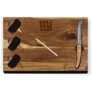 PICNIC TIME NFL Delio Cheese Board and Knife Set – Charcuterie Board Set – Acacia Wood Cutting Board with Cheese Knife and Markers(New York Giants)
