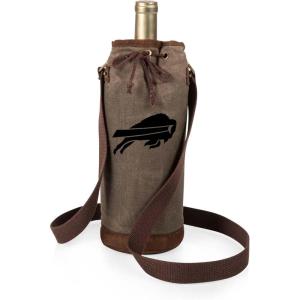 PICNIC TIME NFL Distressed Waxed Canvas Wine Tote, Single Bottle Insulated Bag, Bottle Carrier, Wine Gift Bag, Khaki Green(Buffalo Bills)