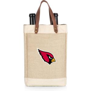 PICNIC TIME NFL Pinot – Jute 2 Bottle Insulated Wine Bag – Wine Tote Bag – Wine Gift Bag, (Beige)(Arizona Cardinals)
