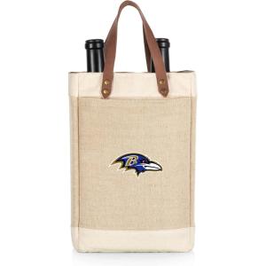 PICNIC TIME NFL Pinot – Jute 2 Bottle Insulated Wine Bag – Wine Tote Bag – Wine Gift Bag, (Beige)(Baltimore Ravens)