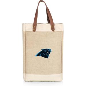 PICNIC TIME NFL Pinot – Jute 2 Bottle Insulated Wine Bag – Wine Tote Bag – Wine Gift Bag, (Beige)(Carolina Panthers)