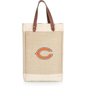 PICNIC TIME NFL Pinot – Jute 2 Bottle Insulated Wine Bag – Wine Tote Bag – Wine Gift Bag, (Beige)(Chicago Bears)