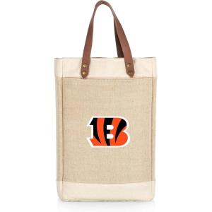 PICNIC TIME NFL Pinot – Jute 2 Bottle Insulated Wine Bag – Wine Tote Bag – Wine Gift Bag, (Beige)(Cincinnati Bengals)