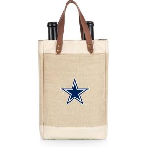 PICNIC TIME NFL Pinot – Jute 2 Bottle Insulated Wine Bag – Wine Tote Bag – Wine Gift Bag, (Beige)(Dallas Cowboys)