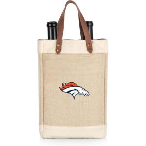 PICNIC TIME NFL Pinot – Jute 2 Bottle Insulated Wine Bag – Wine Tote Bag – Wine Gift Bag, (Beige)(Denver Broncos)