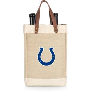 PICNIC TIME NFL Pinot – Jute 2 Bottle Insulated Wine Bag – Wine Tote Bag – Wine Gift Bag, (Beige)(Indianapolis Colts)