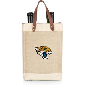 PICNIC TIME NFL Pinot – Jute 2 Bottle Insulated Wine Bag – Wine Tote Bag – Wine Gift Bag, (Beige)(Jacksonville Jaguars)