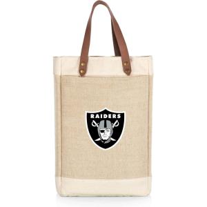 PICNIC TIME NFL Pinot – Jute 2 Bottle Insulated Wine Bag – Wine Tote Bag – Wine Gift Bag, (Beige)(Las Vegas Raiders)