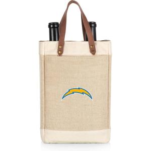 PICNIC TIME NFL Pinot – Jute 2 Bottle Insulated Wine Bag – Wine Tote Bag – Wine Gift Bag, (Beige)(Los Angeles Chargers)