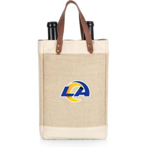 PICNIC TIME NFL Pinot – Jute 2 Bottle Insulated Wine Bag – Wine Tote Bag – Wine Gift Bag, (Beige)(Los Angeles Rams)