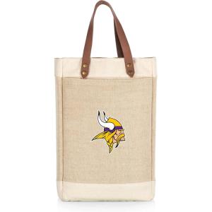 PICNIC TIME NFL Pinot – Jute 2 Bottle Insulated Wine Bag – Wine Tote Bag – Wine Gift Bag, (Beige)(Minnesota Vikings)
