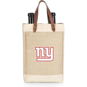 PICNIC TIME NFL Pinot – Jute 2 Bottle Insulated Wine Bag – Wine Tote Bag – Wine Gift Bag, (Beige)(New York Giants)
