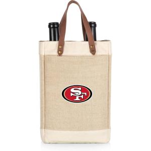 PICNIC TIME NFL Pinot – Jute 2 Bottle Insulated Wine Bag – Wine Tote Bag – Wine Gift Bag, (Beige)(San Francisco 49ers)