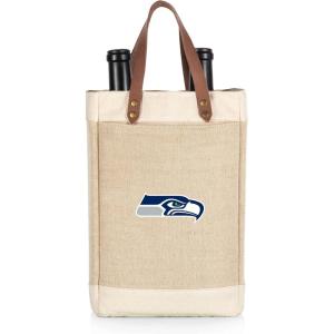PICNIC TIME NFL Pinot – Jute 2 Bottle Insulated Wine Bag – Wine Tote Bag – Wine Gift Bag, (Beige)(Seattle Seahawks)