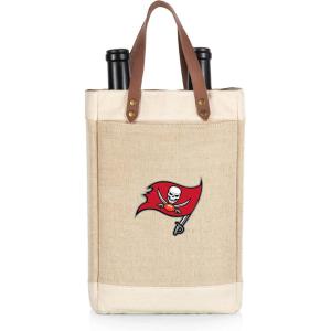 PICNIC TIME NFL Pinot – Jute 2 Bottle Insulated Wine Bag – Wine Tote Bag – Wine Gift Bag, (Beige)(Tampa Bay Buccaneers)