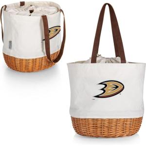 PICNIC TIME NHL Coronado Canvas and Willow Basket, Picnic Bag, Beach Tote(Beige Canvas)