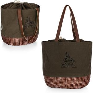 PICNIC TIME NHL Unisex-Adult NHL Coronado Canvas and Willow Basket Tote, Picnic Tote Bag, Beach Tote(Khaki Green)