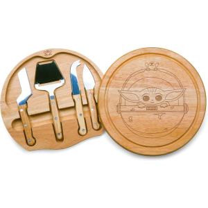 PICNIC TIME Star Wars Death Star Circo Cheese Board and Knife Set, Charcuterie Board Set, Wood Cutting Board, (Parawood)(Star Wars Mandalorian Grogu – Parawood)