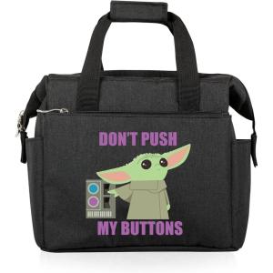 PICNIC TIME Star Wars Mandalorian Grogu On The Go Lunch Bag, Soft Cooler Lunch Box, Insulated Lunch Bag, (Heathered Gray) 10 x 6 x 10.5(Star Wars Mandalorian Grogu Buttons – Black)