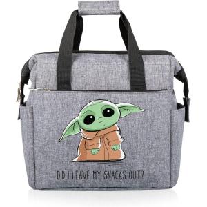 PICNIC TIME Star Wars Mandalorian Grogu On The Go Lunch Bag, Soft Cooler Lunch Box, Insulated Lunch Bag, (Heathered Gray) 10 x 6 x 10.5(Star Wars Mandalorian Grogu Snacks Out – Heathered Gray)