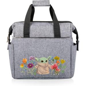 PICNIC TIME Star Wars Mandalorian Grogu On The Go Lunch Bag, Soft Cooler Lunch Box, Insulated Lunch Bag, (Heathered Gray) 10 x 6 x 10.5(Star Wars Mandalorian Grogu Flowers – Heathered Gray)