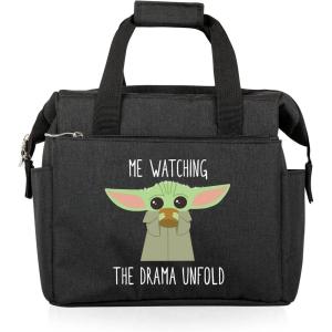 PICNIC TIME Star Wars Mandalorian Grogu On The Go Lunch Bag, Soft Cooler Lunch Box, Insulated Lunch Bag, (Heathered Gray) 10 x 6 x 10.5(Star Wars Mandalorian Grogu Drama – Black)
