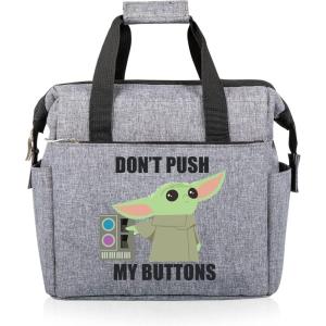 PICNIC TIME Star Wars Mandalorian Grogu On The Go Lunch Bag, Soft Cooler Lunch Box, Insulated Lunch Bag, (Heathered Gray) 10 x 6 x 10.5(Star Wars Mandalorian Grogu Buttons – Heathered Gray)