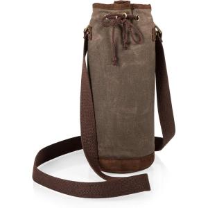 PICNIC TIME Waxed Canvas Wine Tote, Distressed Waxed Canvas Tote Bag, Fully Insulated Wine Bag, Durable Bottle Carrier Bag for Gifts and Travel, (Khaki Green)