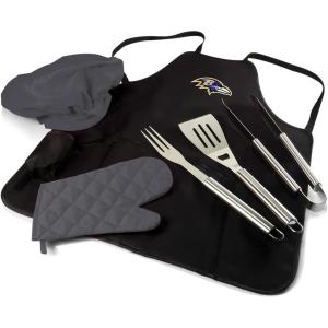 Picnic TIME BBQ Apron Tote Pro Grill Set, (Black with Gray Accents)(Baltimore Ravens)