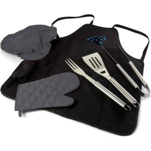 Picnic TIME BBQ Apron Tote Pro Grill Set, (Black with Gray Accents)(Carolina Panthers)
