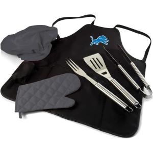 Picnic TIME BBQ Apron Tote Pro Grill Set, (Black with Gray Accents)(Detroit Lions)