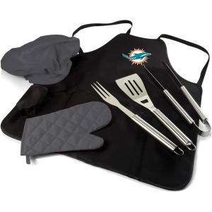 Picnic TIME BBQ Apron Tote Pro Grill Set, (Black with Gray Accents)(Miami Dolphins)