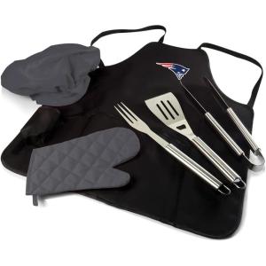 Picnic TIME BBQ Apron Tote Pro Grill Set, (Black with Gray Accents)(New England Patriots)