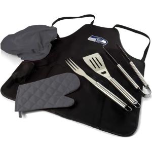 Picnic TIME BBQ Apron Tote Pro Grill Set, (Black with Gray Accents)(Seattle Seahawks)