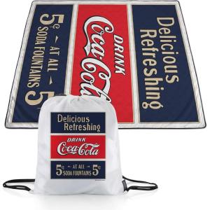 Picnic TIME Coca-Cola Impresa Picnic Blanket, Lightweight Beach Blanket, Machine Washable, (Red and Blue)(Coca-cola Drink – Red and Black)