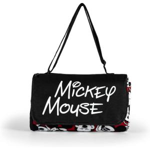 Picnic TIME Disney Mickey Mouse Blanket Tote Outdoor Picnic Blanket, Beach Blanket, Camping Blanket, (Red with Black Pattern)