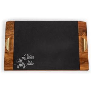Picnic TIME Disney Mickey Mouse Covina Acacia and Slate Serving Tray, Charcuterie Board Set, Cheese Board, (Acacia Wood & Slate Black with Gold Accents)(Disney Mickey Mouse – Acacia Wood & Slate Black)