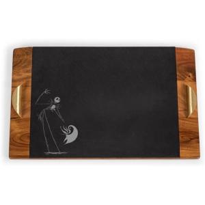 Picnic TIME Disney Mickey Mouse Covina Acacia and Slate Serving Tray, Charcuterie Board Set, Cheese Board, (Acacia Wood & Slate Black with Gold Accents)(Nightmare Before Christmas – Acacia Wood & Slate Black)