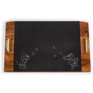 Picnic TIME Disney Mickey Mouse Covina Acacia and Slate Serving Tray, Charcuterie Board Set, Cheese Board, (Acacia Wood & Slate Black with Gold Accents)(Disney Mickey & Minnie Mouse – Acacia Wood & Slate Black)