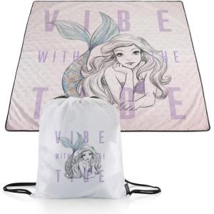 Picnic TIME Disney Mickey Mouse Impresa Picnic Blanket, Lightweight Beach Blanket, Machine Washable, (Mickey Face with Red Background)(Disney Princess the Little Mermaid – White With Purple Accents)
