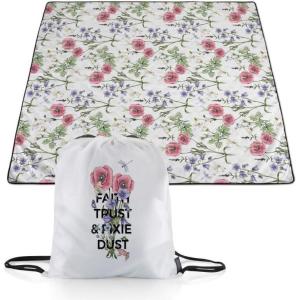 Picnic TIME Disney Mickey Mouse Impresa Picnic Blanket, Lightweight Beach Blanket, Machine Washable, (Mickey Face with Red Background)(Disney Tinker Bell – Black and White)