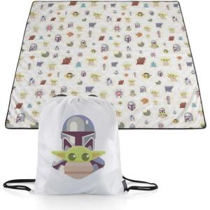 Picnic TIME Disney Mickey Mouse Impresa Picnic Blanket, Lightweight Beach Blanket, Machine Washable, (Mickey Face with Red Background)(Star Wars Mandalorian Grogu – Black and White)